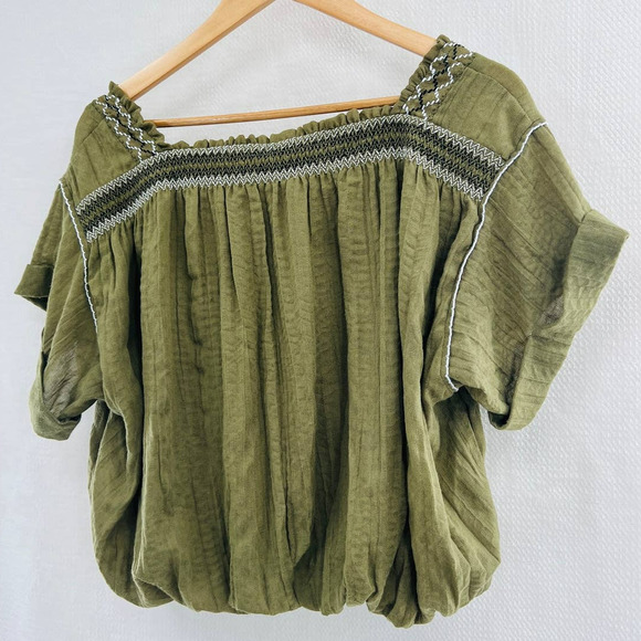 FREE PEOPLE Wandering Skies Green Top size medium bohemian prairie spring - Picture 5 of 12